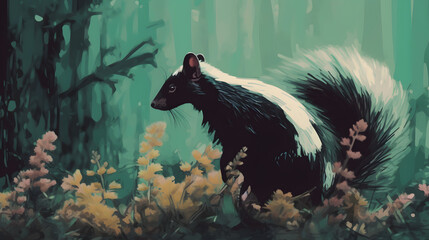 Sticker - Skunk In nature Illustration Vector