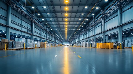 Energy-efficient lighting system installed in a modern warehouse, creating a clear and safe working environment.