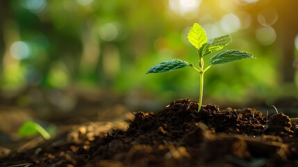 Wall Mural - small seedling sprouts from the earth, symbolizing new life and growth.
