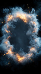 Wall Mural - A large cloud of smoke with a hole in the middle. The smoke is orange and blue. The hole is surrounded by a circle of fire