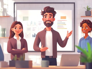 Poster - A man giving a presentation to two colleagues in an office setting.