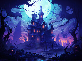 Wall Mural - Gorgious Halloween haunted house background illustration wallpaper design