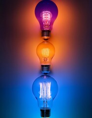 Sticker - Group of fluorescent light bulbs on colorful background, concept of new ideas