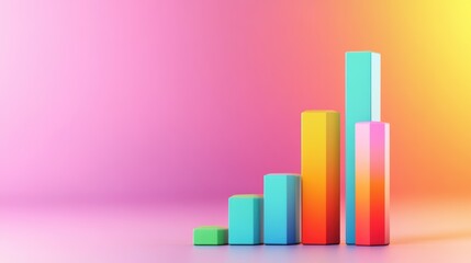 Poster - Business growth graph, colorful bars, gradient background, 3D illustration