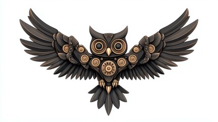 Canvas Print - Enhance your style with this steampunk cyborg owl pendant, showcasing intricate details and a vintage touch in a modern design.