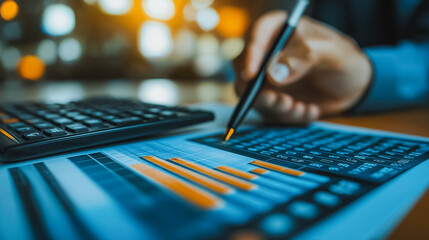Poster - A person is writing on a piece of paper with a pen. The paper has a graph on it, and the person is using a calculator to help with the calculations