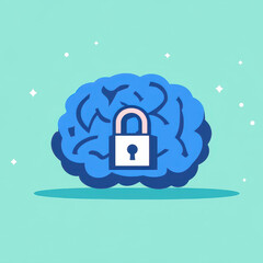 Wall Mural - A vibrant blue brain graphic, showcasing a secure lock, symbolizes the concept of secured knowledge in a modern style.