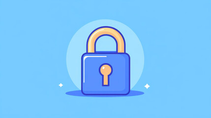 Sticker - A sleek blue lock design shines against a vibrant blue backdrop in this modern cartoon illustration.