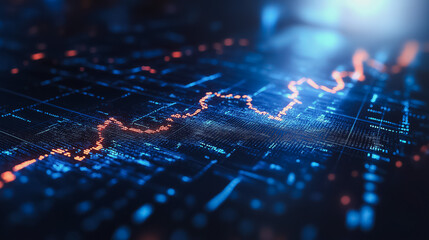Poster - A blue and orange line graph with a red line on top. The graph is a representation of a stock market trend