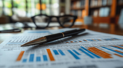 Poster - a pen is sitting on top of a piece of paper with graphs on it. the graphs on the paper are colorful 