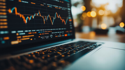 Poster - A laptop screen shows a graph of stock prices. Concept of financial analysis and investment