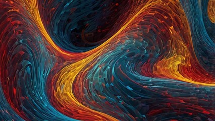 Canvas Print - Fire like abstract background illustration of orange and blue waves on black background, fractal flowing lights