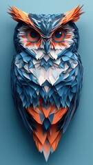 Sticker - An owl in a stylized 3D illustration, featuring geometric shapes and a modern aesthetic.