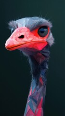 Sticker - An ostrich in a stylized 3D illustration, featuring geometric shapes and a sleek, modern aesthetic.