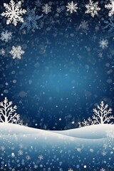 Wall Mural - Winter theme illustration, snowy view on blue background, little detailed snowflakes, New Year, Christmas and December