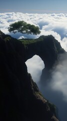 Wall Mural - Mysterious sky arch and tree above clouds for enchanting nature prints
