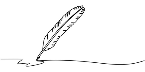 Fototapete - Continuous Line Drawing of Feather Icon. Hand Drawn Symbol Vector Illustration, Bird feather continuous one line drawing. Isolated on white background vector illustration, Self-drawing of continuous