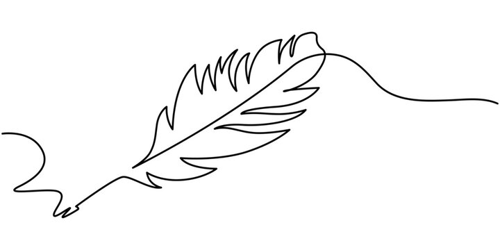 Continuous Line Drawing of Feather Icon. Hand Drawn Symbol Vector Illustration, Bird feather continuous one line drawing. Isolated on white background vector illustration, Self-drawing of continuous
