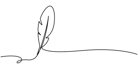 Fototapete - Continuous Line Drawing of Feather Icon. Hand Drawn Symbol Vector Illustration, Bird feather continuous one line drawing. Isolated on white background vector illustration, Self-drawing of continuous