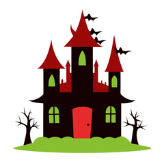 Wall Mural - Halloween haunted house silhouette illustration on white background