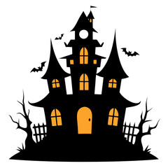 Wall Mural - Halloween haunted house silhouette illustration on white background