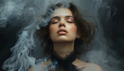 Enigmatic Woman in Smoke: A Fusion of Modern Art, Fashion, and Emotional Expression