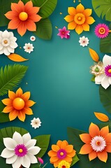 Wall Mural - frame of flowers and leaves