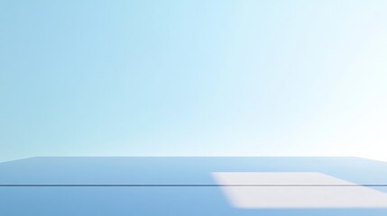 Poster - Minimalist Pastel Blue Sky and Smooth Glass Surface with Soft Light Beams - Serene and Tranquil Monochromatic Composition