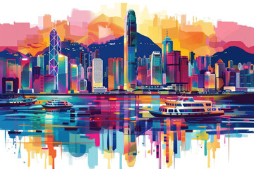 Canvas Print - Illustration of Urban Architecture in Hong Kong