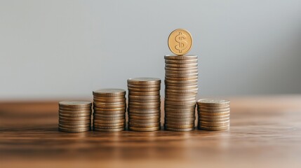 Poster - A stack of coins with a dollar sign on top. The coins are stacked in a pyramid shape