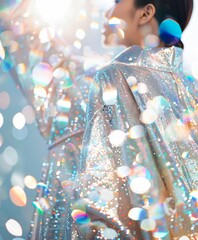 Aufkleber - Shimmering Sequin Elegance Close-Up of a Fashionable Dress Sparkling in Natural Light