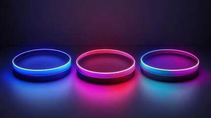 Wall Mural - Glowing Neon Rings In Blue And Pink On Dark Background