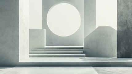 Poster - 3D abstract geometric shapes in a futuristic scene, offering space for text in a clean, minimalistic design. No people or logos.