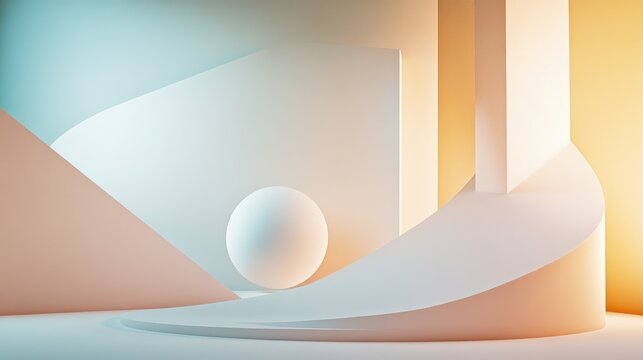 3D abstract geometric shapes in a futuristic scene, offering space for text in a clean, minimalistic design. No people or logos.