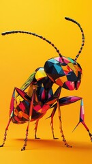 Wall Mural - An ant in a stylized 3D illustration, featuring geometric shapes and vibrant colors for a modern look.