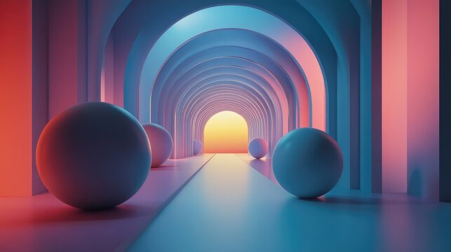 3D rendering of geometric abstract shapes in a futuristic minimalist setting, offering plenty of space for text. No people or logos.