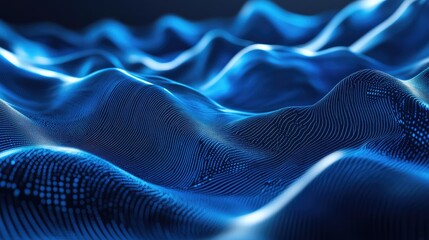 Poster - A flowing 3D blue abstract background with AI-generated waves, creating a modern and tech-inspired design. No people or logos.