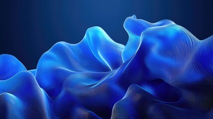 Poster - A flowing 3D blue abstract background with AI-generated waves, creating a modern and tech-inspired design. No people or logos.