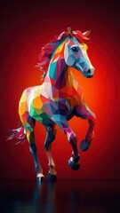 Wall Mural - Horse in a stylized 3D illustration, featuring geometric shapes and bright, modern colors for a contemporary artistic effect.