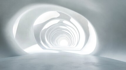 Wall Mural - A modern, abstract 3D white tunnel with smooth curves, forming an infinite loop. No people or logos in the scene.