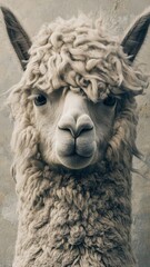 Wall Mural - Alpaca with a detailed textured pattern, emphasizing the softness and unique texture of its fur in an artistic manner.