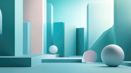 Poster - Abstract 3D shapes in a modern futuristic design, set against a minimal background with ample space for text. No people or logos.