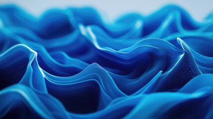 Poster - Abstract blue waves, created by AI in a 3D scene, set against a smooth background for a futuristic feel. No people or logos.