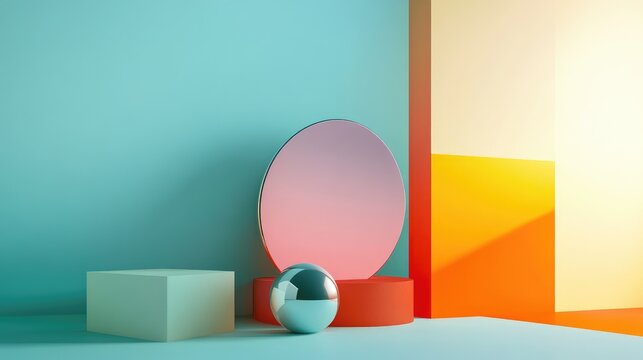Abstract 3D shapes in a modern futuristic design, set against a minimal background with ample space for text. No people or logos.