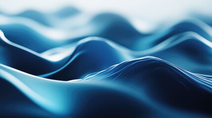 Poster - Blue abstract background with smooth AI-generated 3D waves, flowing effortlessly across the scene. No people or logos.