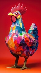 Wall Mural - Chicken in a stylized 3D illustration, featuring modern geometric shapes and vibrant colors for a contemporary, artistic representation.