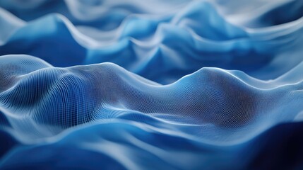 Wall Mural - Creative 3D rendering of AI waves in a blue abstract scene, flowing naturally across the background. No people or logos.