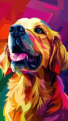 Wall Mural - Golden Retriever in a stylized 3D illustration, featuring modern geometric shapes and vibrant colors for a contemporary and artistic representation.