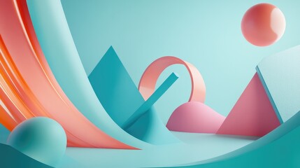 Poster - Futuristic 3D abstract shapes set against a minimal backdrop, perfect for text placement. No people or logos present in the scene.
