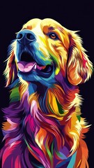 Sticker - Golden Retriever in a stylized 3D illustration, featuring modern geometric shapes and vibrant colors for a contemporary and artistic representation.